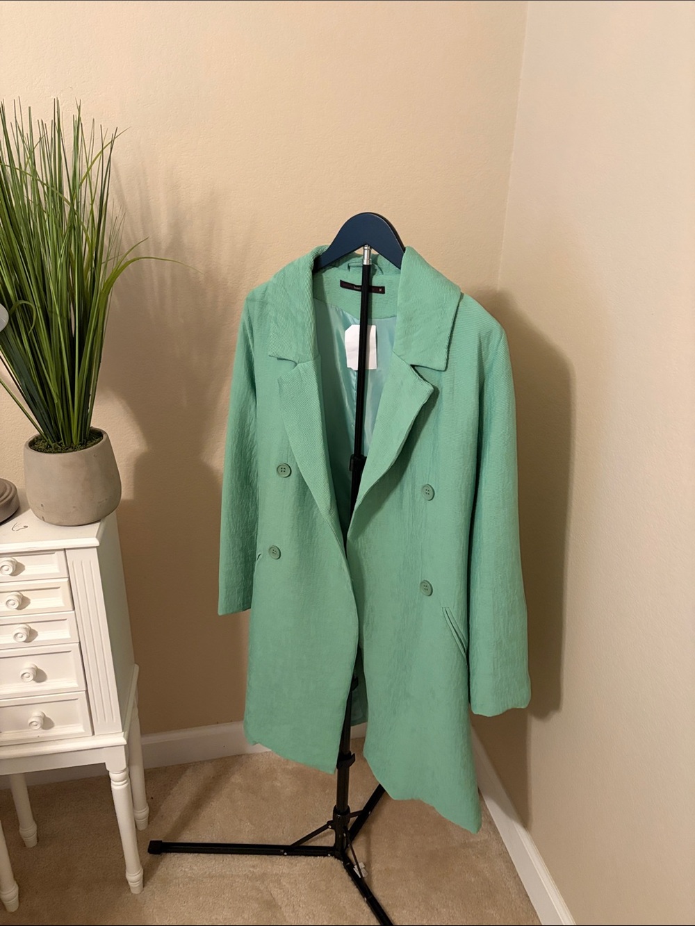hazel Mint Green Double-Breasted Trench Coat